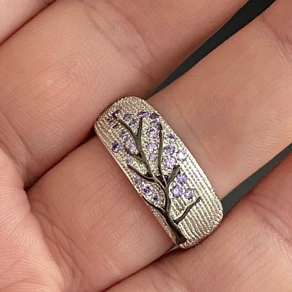 New 925 Silver Tree Branch Purple Crystal Ring - Picture 7 of 8